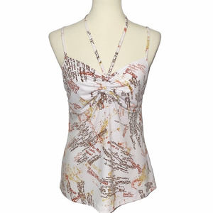 M Svetlana Boutique Y2k Graffiti Splatter Print Halter Tank Top Ruched Blouse
